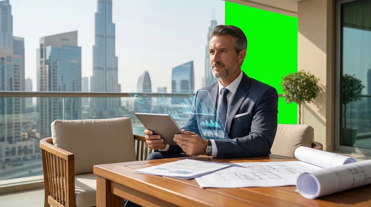 Investitore internazionale che analizza opportunità immobiliari a Dubai