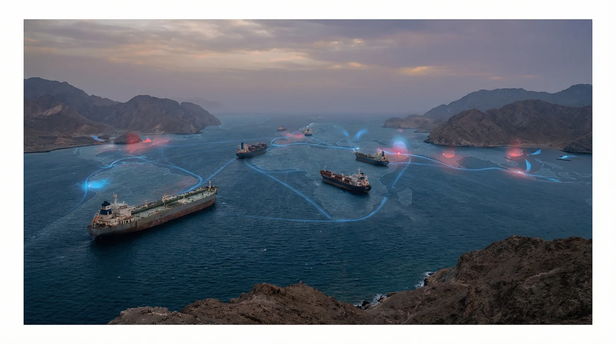 Scenario geopolitico nello Stretto di Hormuz con petroliere in transito