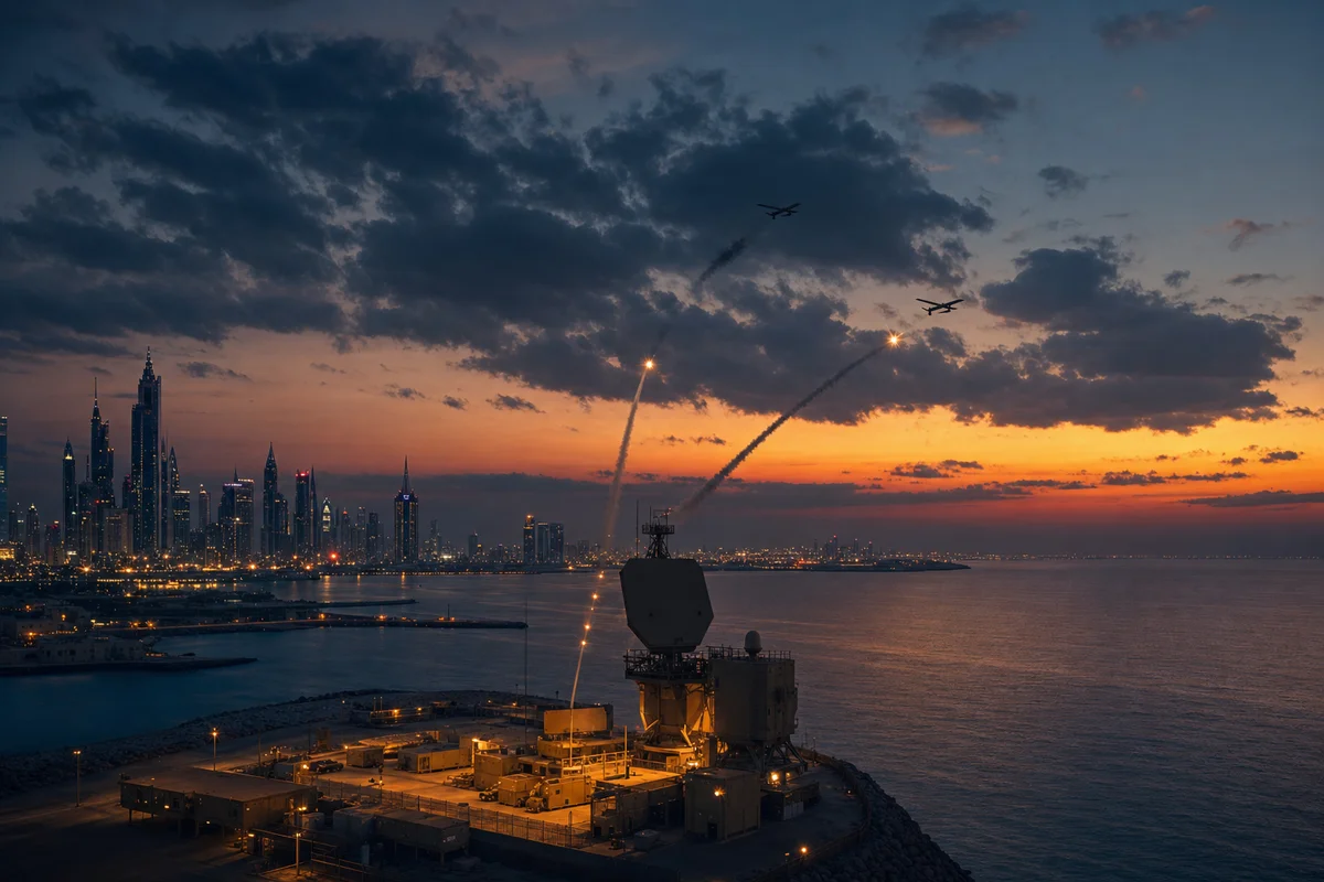 Dubai air defense system intercepting Iranian drones May 2026
