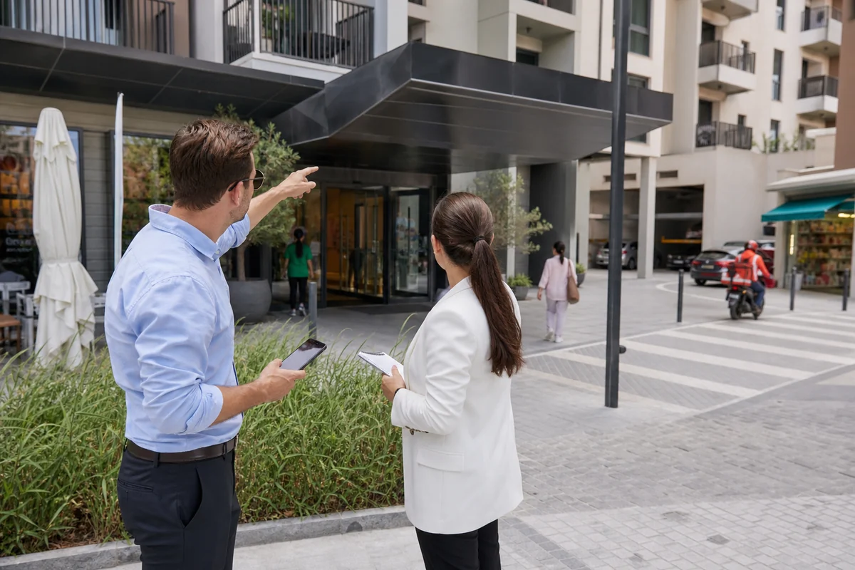 Sopralluogo all’ingresso di una community residenziale a Dubai
