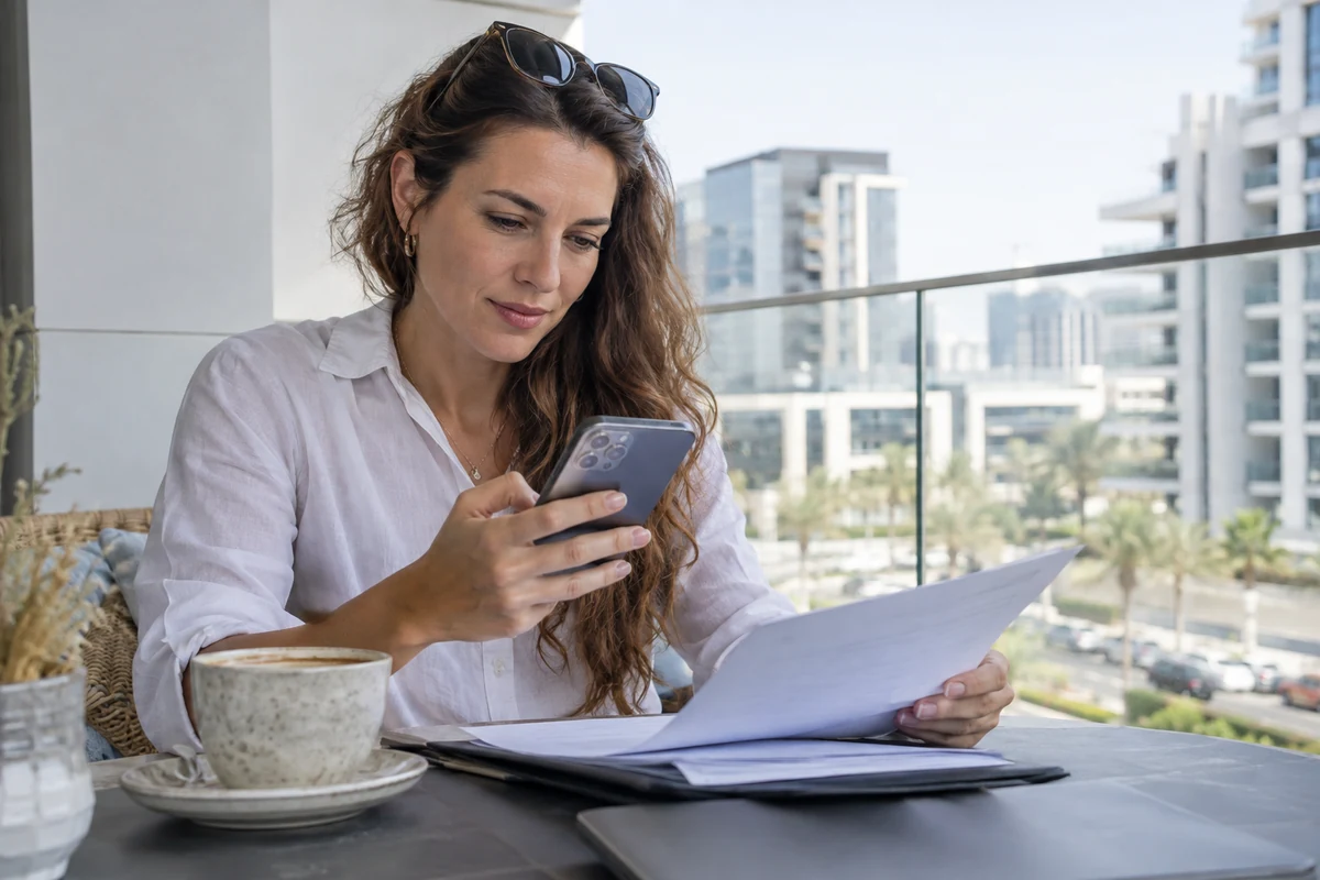 Acquirente che verifica la registrazione Oqood di un immobile off-plan a Dubai